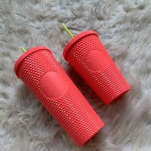 Starbucks Dragon Fruit Bling Studded Coral Tumbler Cup 2pc SET Venti & Grande